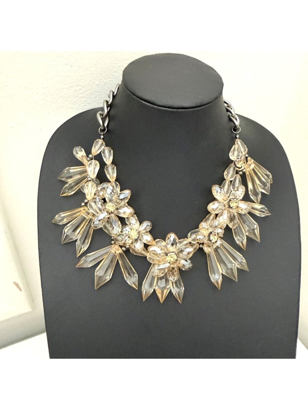 Dressbarn db Necklace Smoky Flower Crystal Statement Glam Formal 17 to 20 inches